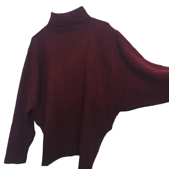 Burgundy Ribbed Trim Turtleneck Sweater - Picture 2 of 7